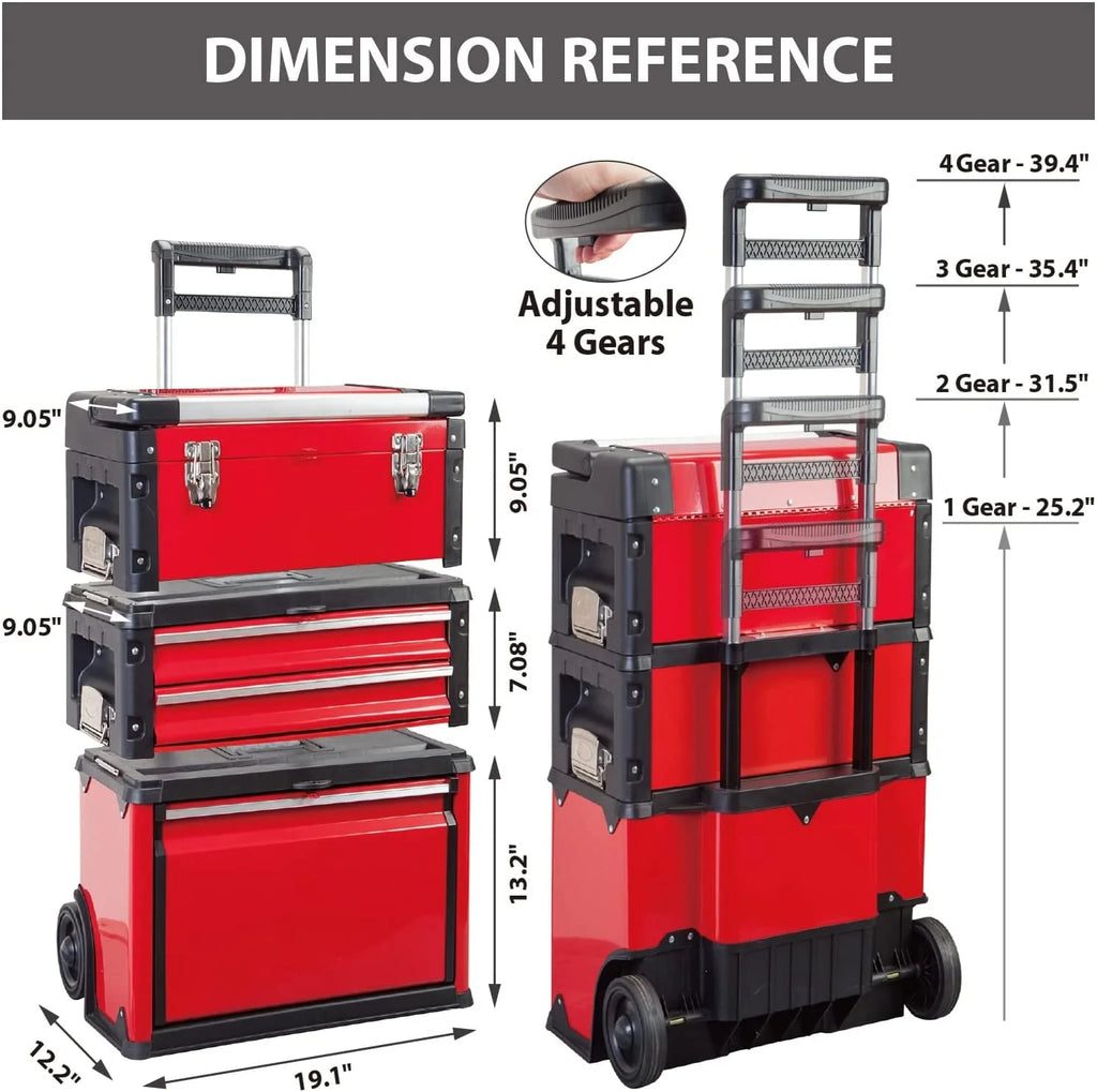 Portable Red Tool Box with 3 Drawers H61785