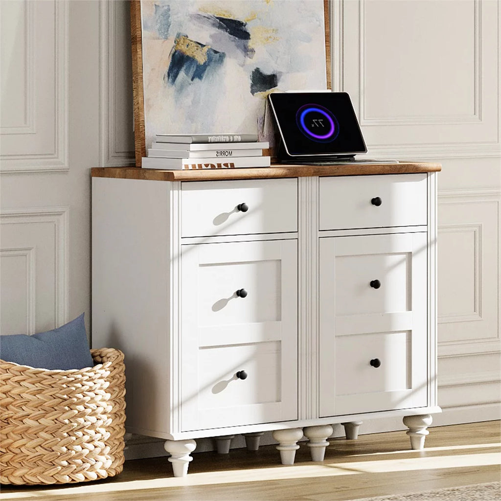 White and Oak 2 Drawer Nightstand with Open Shelf T157301