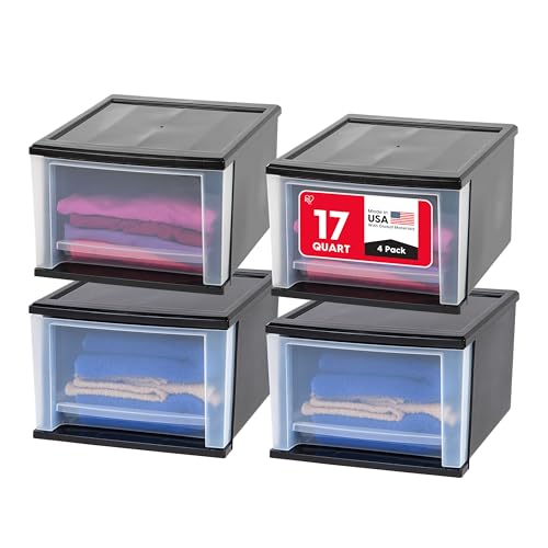 6 Qt. Plastic 4-Pack Stackable Drawer Storage Organizer, Black T3523