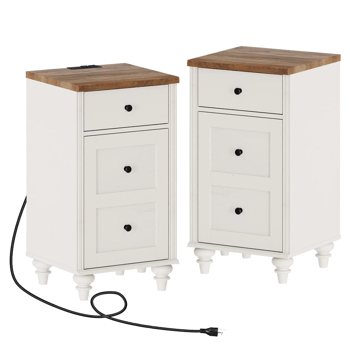 White and Oak 2 Drawer Nightstand with Open Shelf T157301
