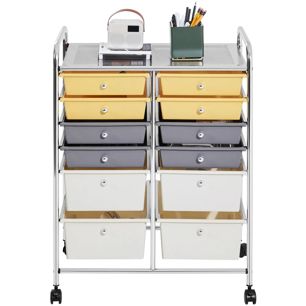 12 Drawer Rolling Storage Cart with Castors, Black T828