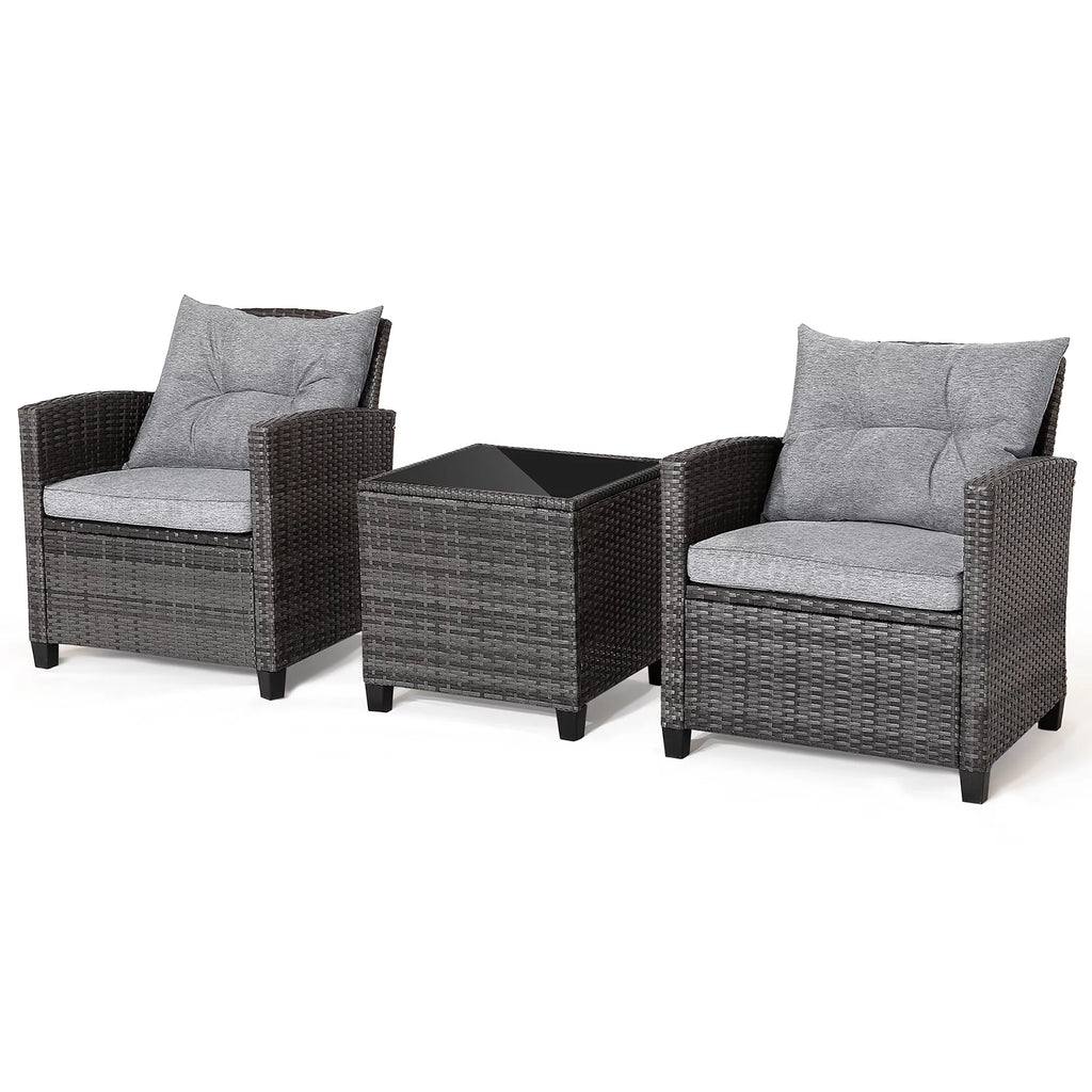 3 Pcs Patio Rattan Sofa Set with Grey Cushion K852849