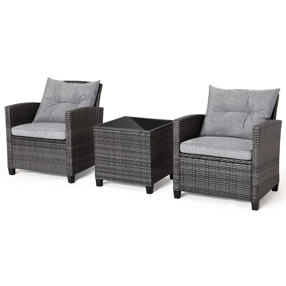 3 Pcs Patio Rattan Sofa Set with Grey Cushion K852849