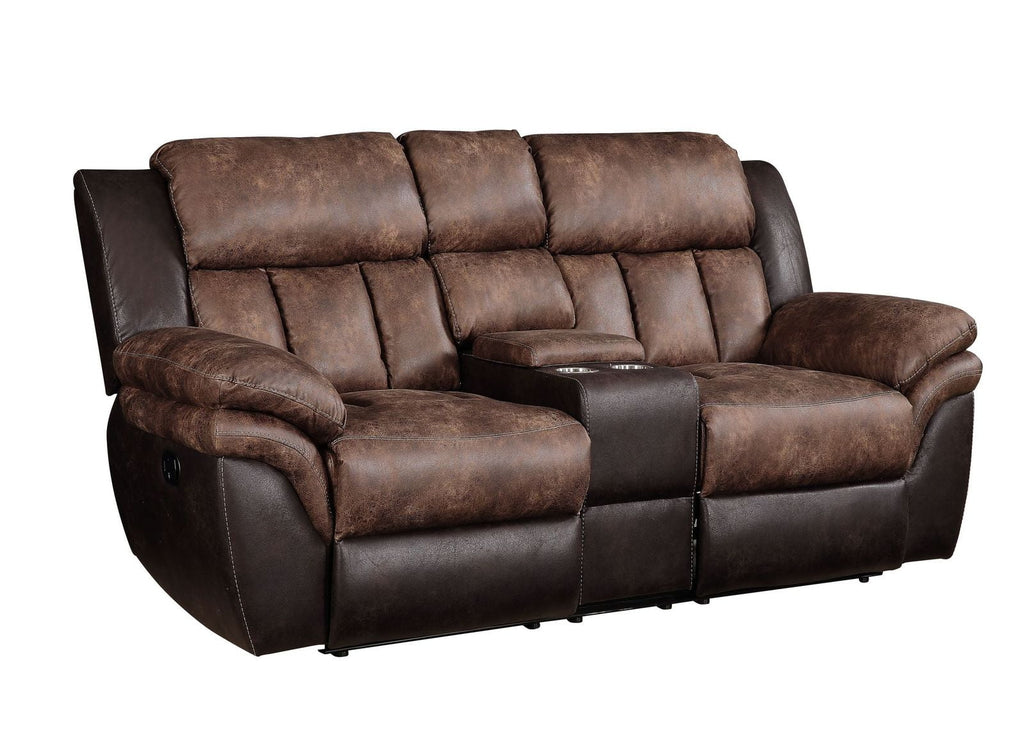 Toffee Espresso Polished Microfiber Loveseat with Console U8220