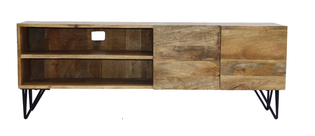 Mango Wood and Metal TV Stand With Storage Cabinet K2097