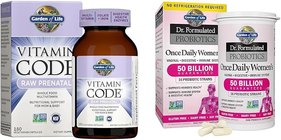 Prenatal Multivitamin 180 Capsules & Probiotics for Women 30 Capsules Q2758