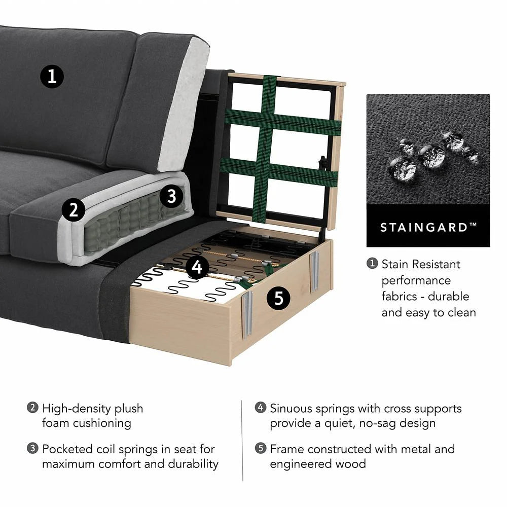Charcoal Gray Herringbone U Shaped Couch with Chaise X6552