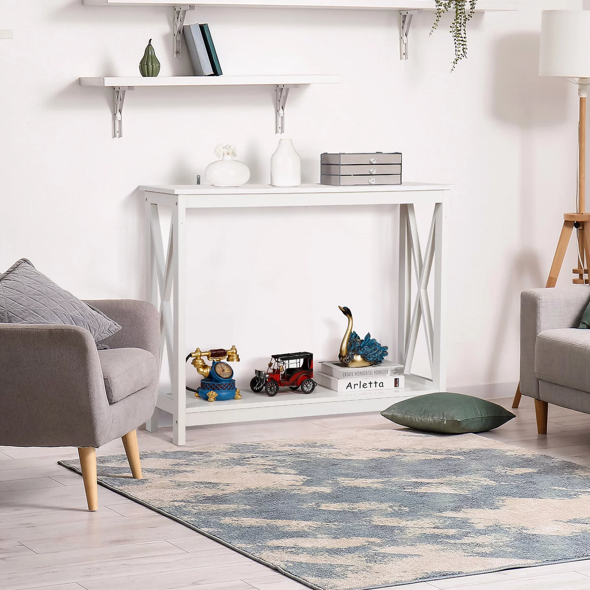 White 2-Tier MDF Console Table Z20097