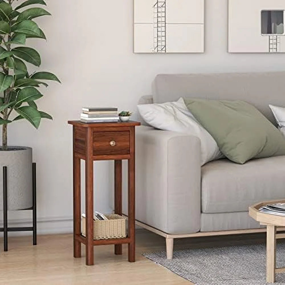 31 Inch Grey Acacia Wood End Table with Drawer K6980