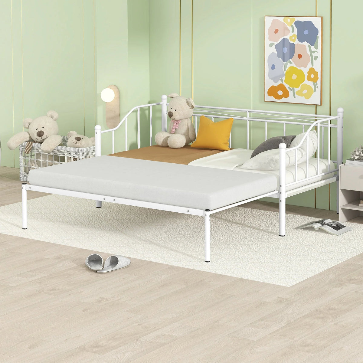 Twin Size White Metal Daybed with Trundle D61037
