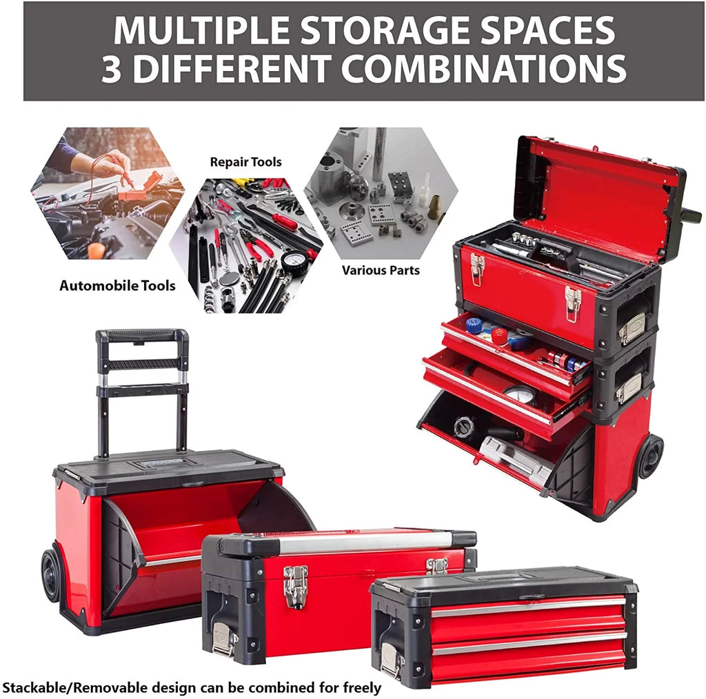 Portable Red Tool Box with 3 Drawers H61785