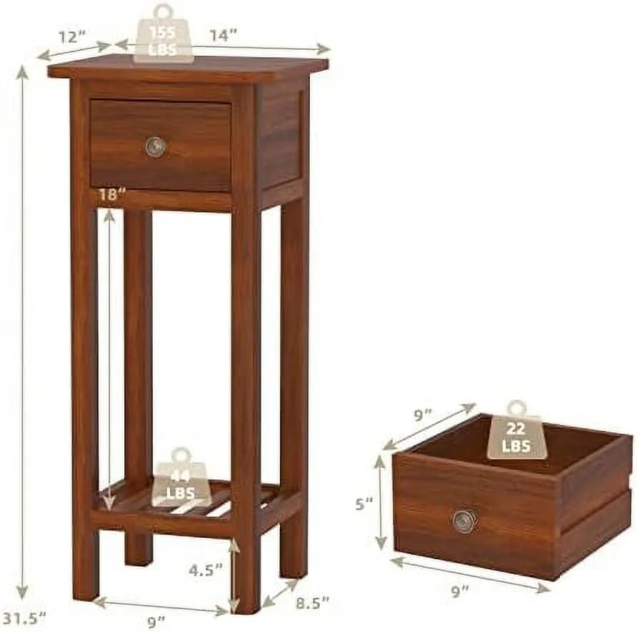 31 Inch Grey Acacia Wood End Table with Drawer K6980