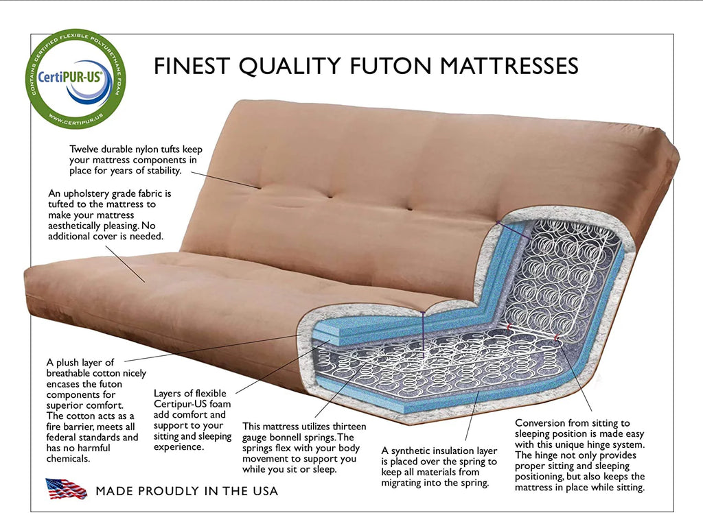 Mocha Full Size Futon Frame with Mattress N847
