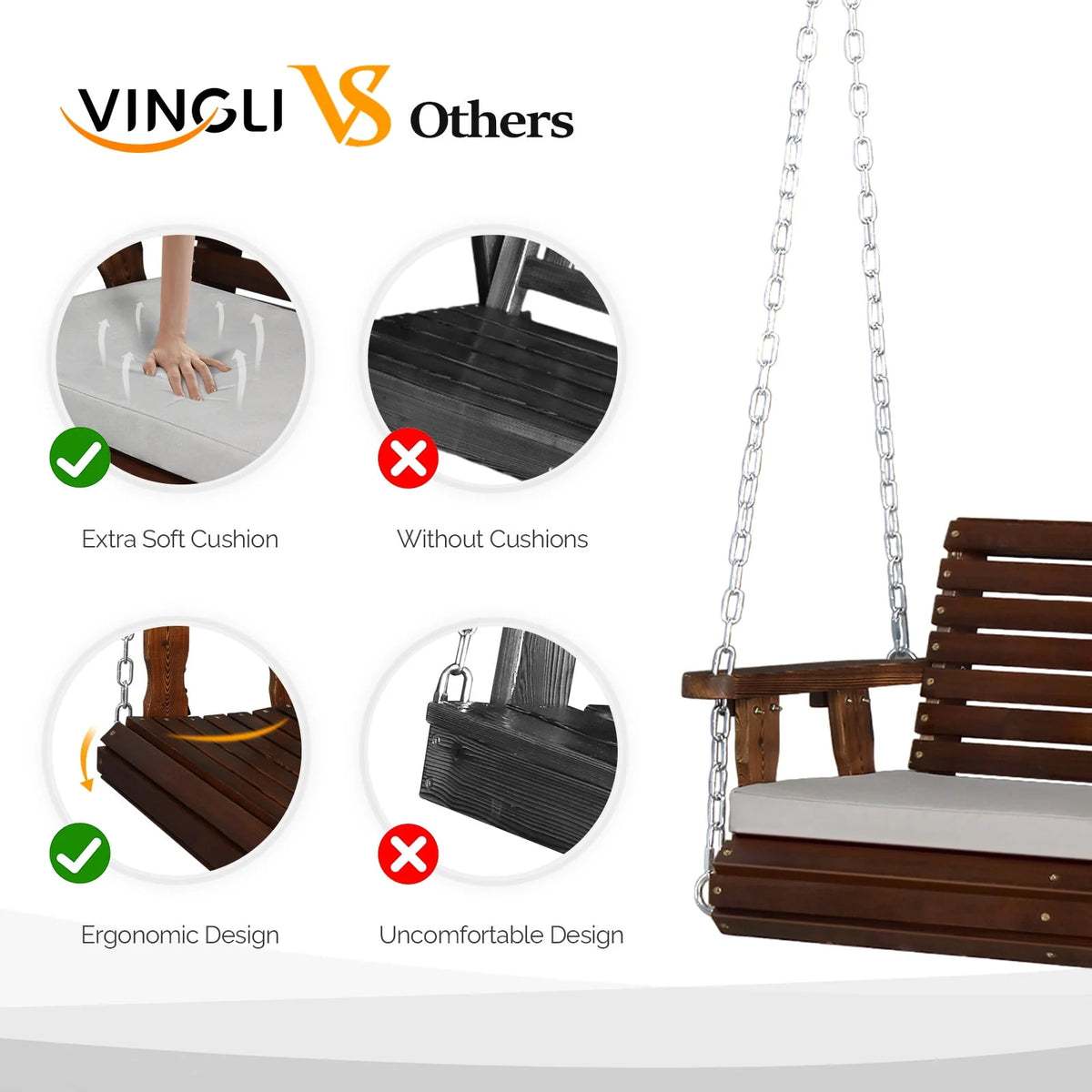 5 ft Brown Wooden Porch Swing J9555