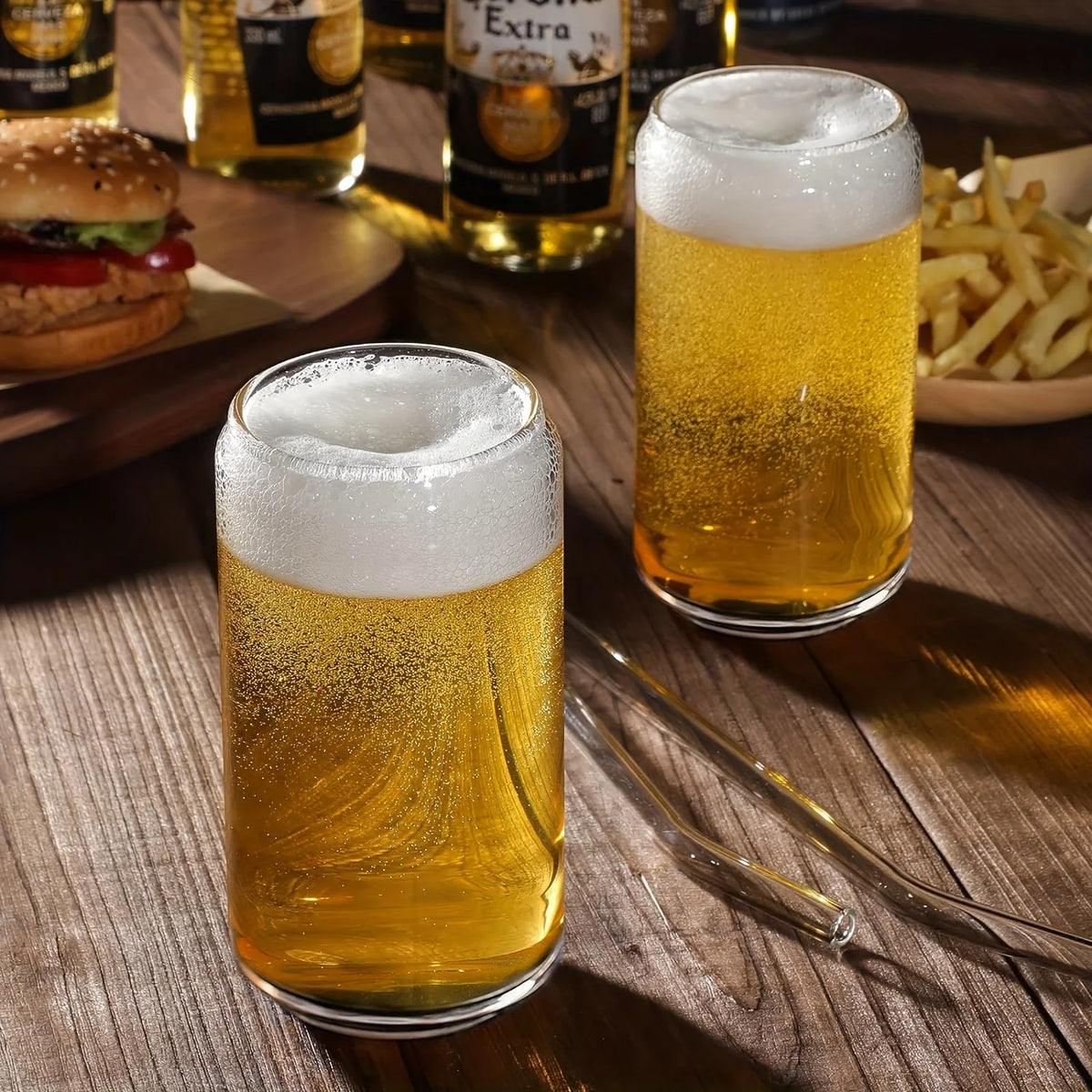 16oz Can Shaped Drinking Glasses with Bamboo Lids and Glass Straws W787238