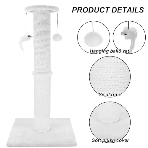 34 Inches Sisal Rope Cat Scratching Post with Hanging Ball S3857