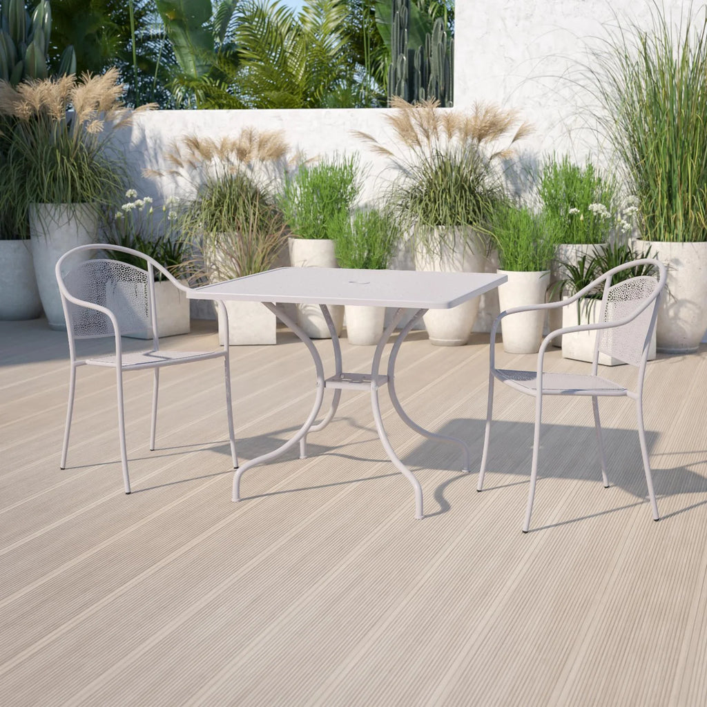 Square Black Steel Patio Table with Umbrella Hole E444027