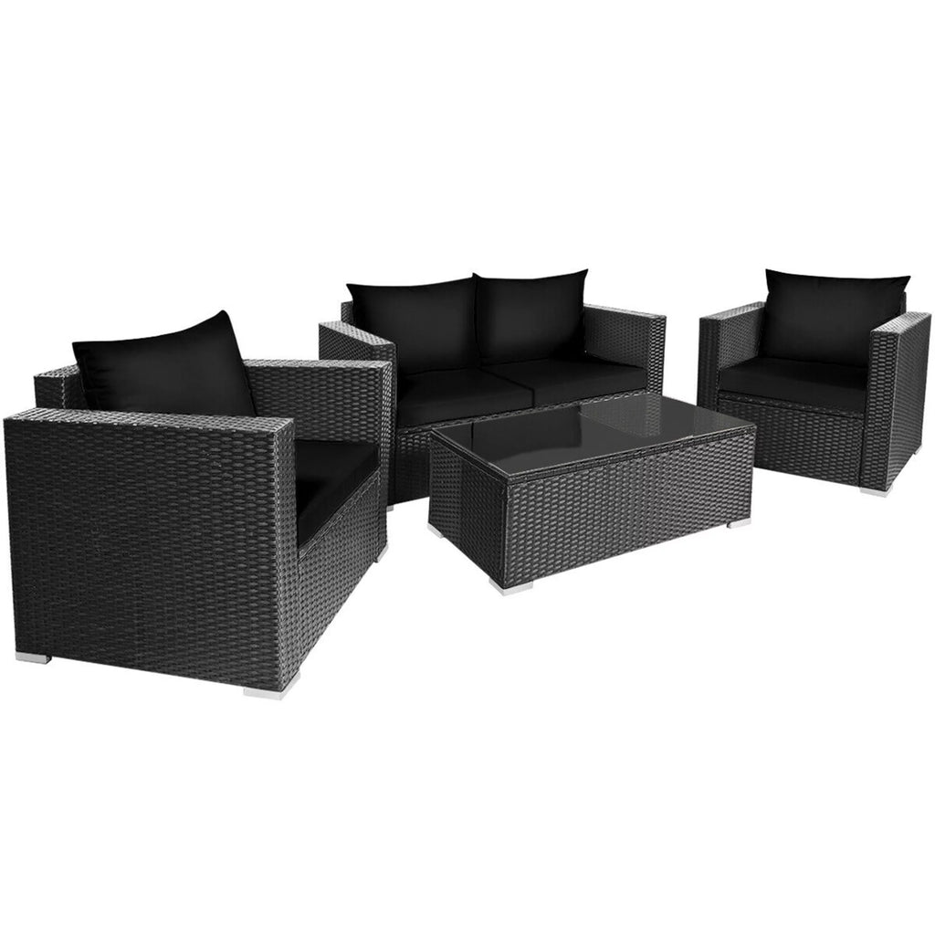 8 Pcs Rattan Patio Conversation Set with Black Cushions Z523676