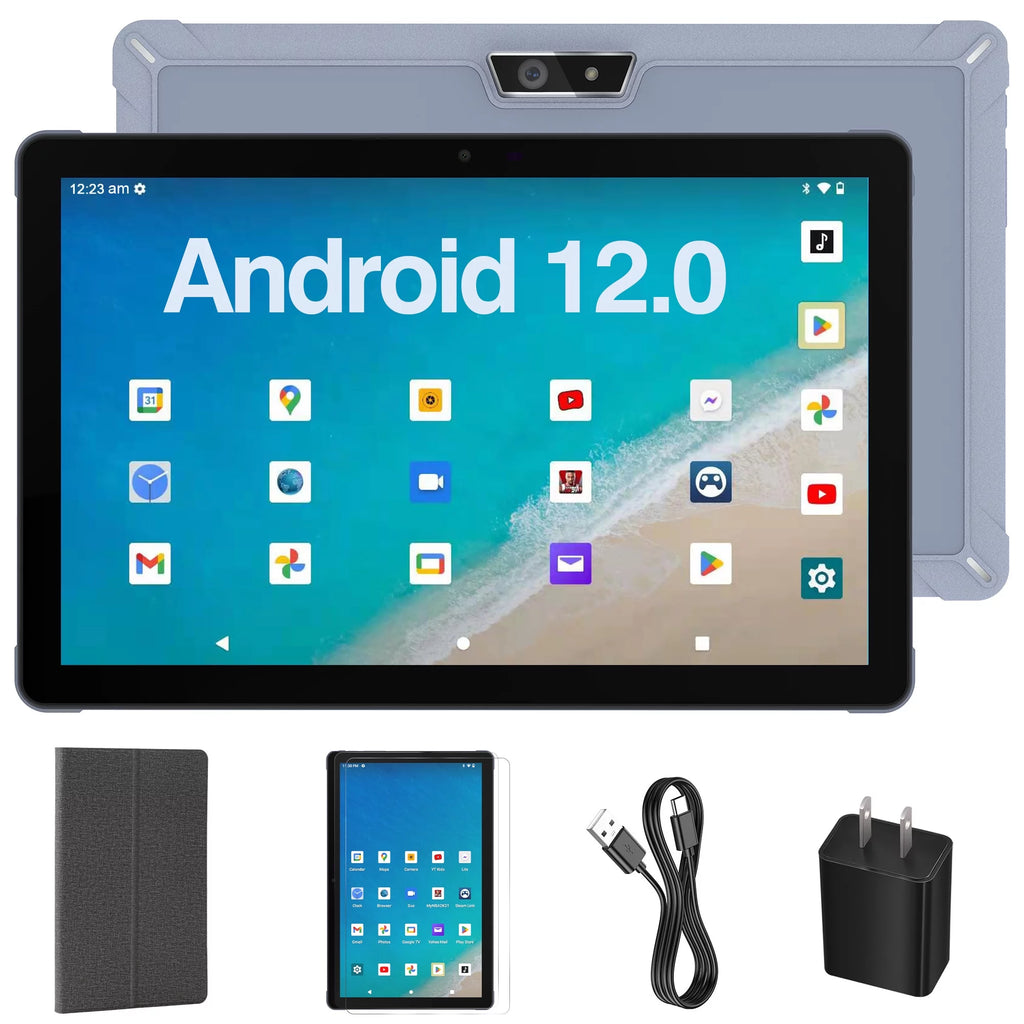 Android 12 Tablet 10.4 Inch with Case, 4GB RAM, 64GB Storage, Octa-Core, 6000mAh, Gray M93365