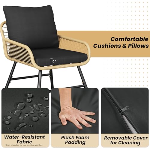 4 Piece Wicker Patio Furniture Set with Cushion and Pillow U762