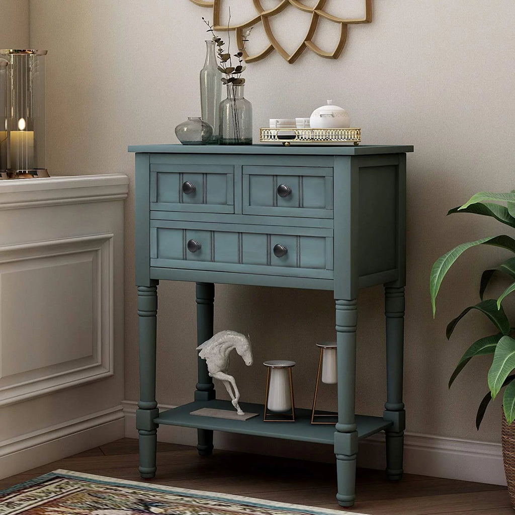Narrow Console Table with Three Storage Drawers and Bottom Shelf P213