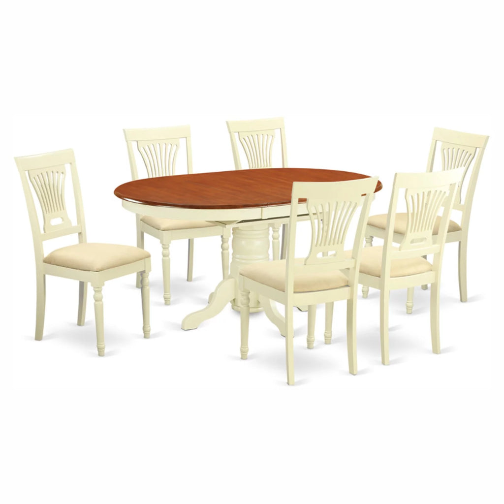 7 Piece Pedestal Oval Dining Table Set with Microfiber Seat Chairs H6836