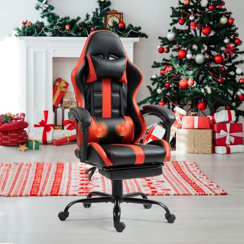 Black Ergonomic High Back Massage Gaming Chair with Footrest Q279372