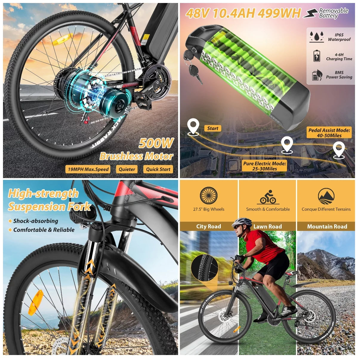 500W 21-Speed 27.5" Electric Mountain Bike D2994