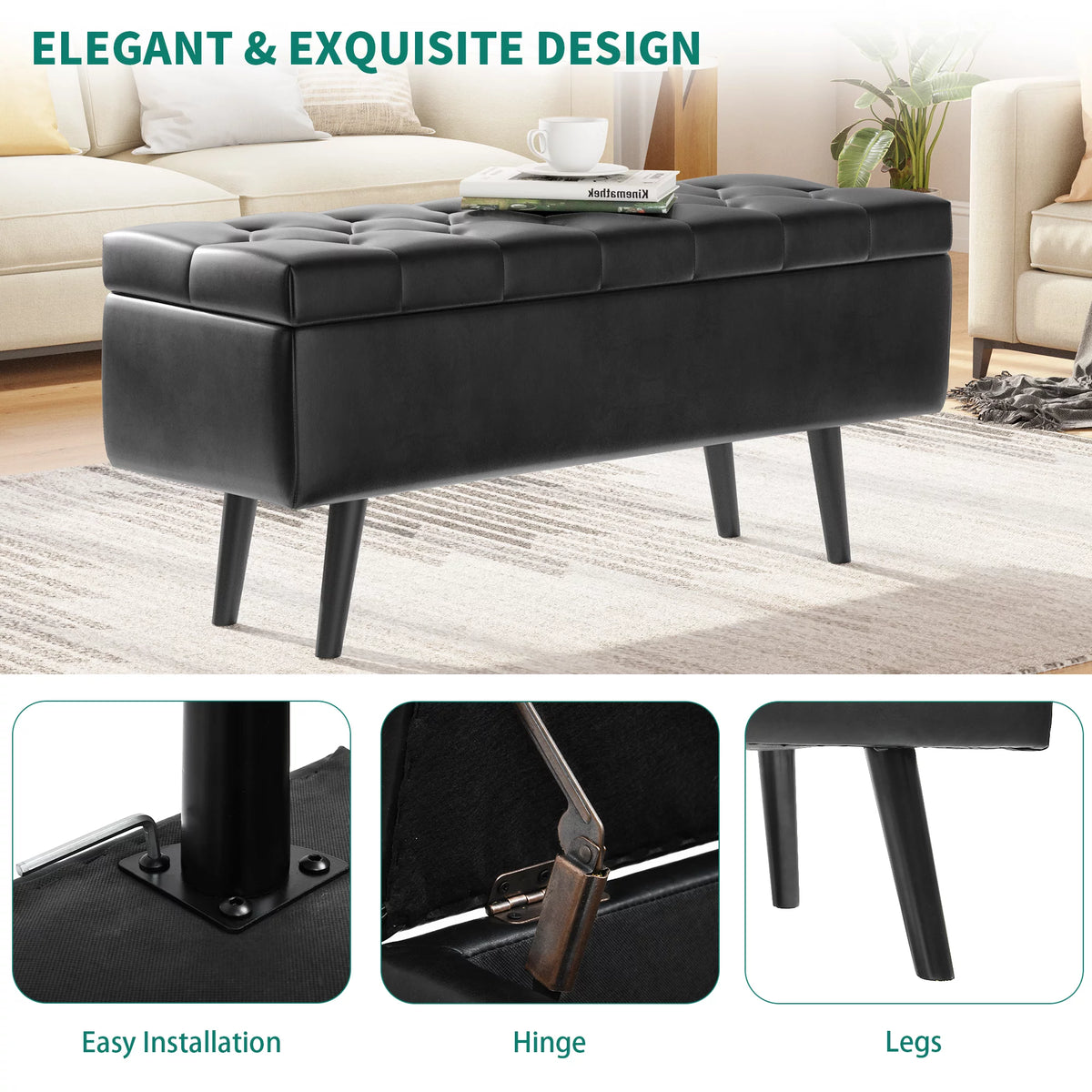 Faux Leather Storage Ottoman Bench G128