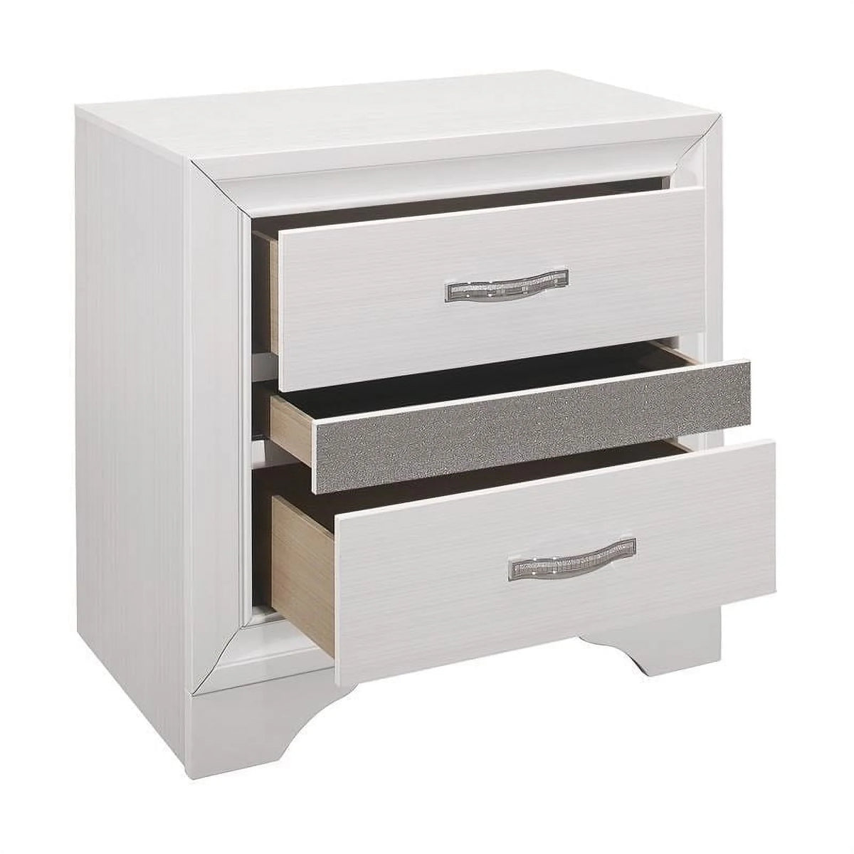 White 3 Drawer Wood Nightstand I85215
