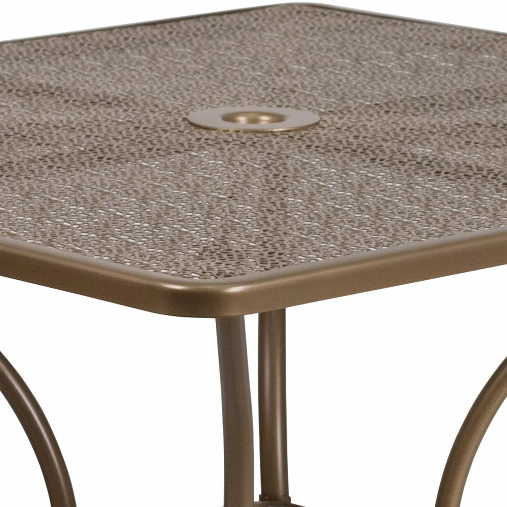 Square Black Steel Patio Table with Umbrella Hole E444027