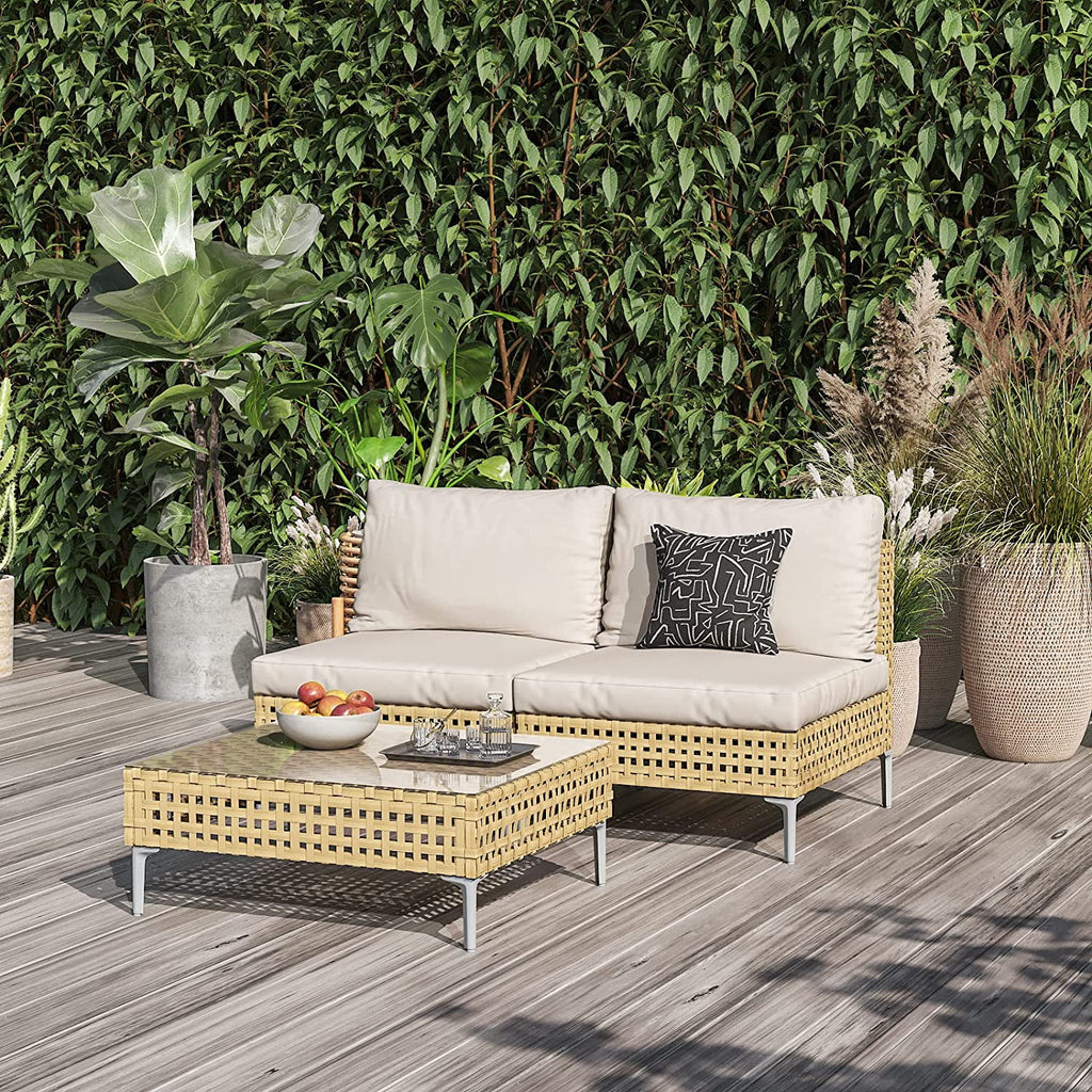 7-Piece Wicker Patio Furniture Set with Beige Cushions and Coffee Table Y721