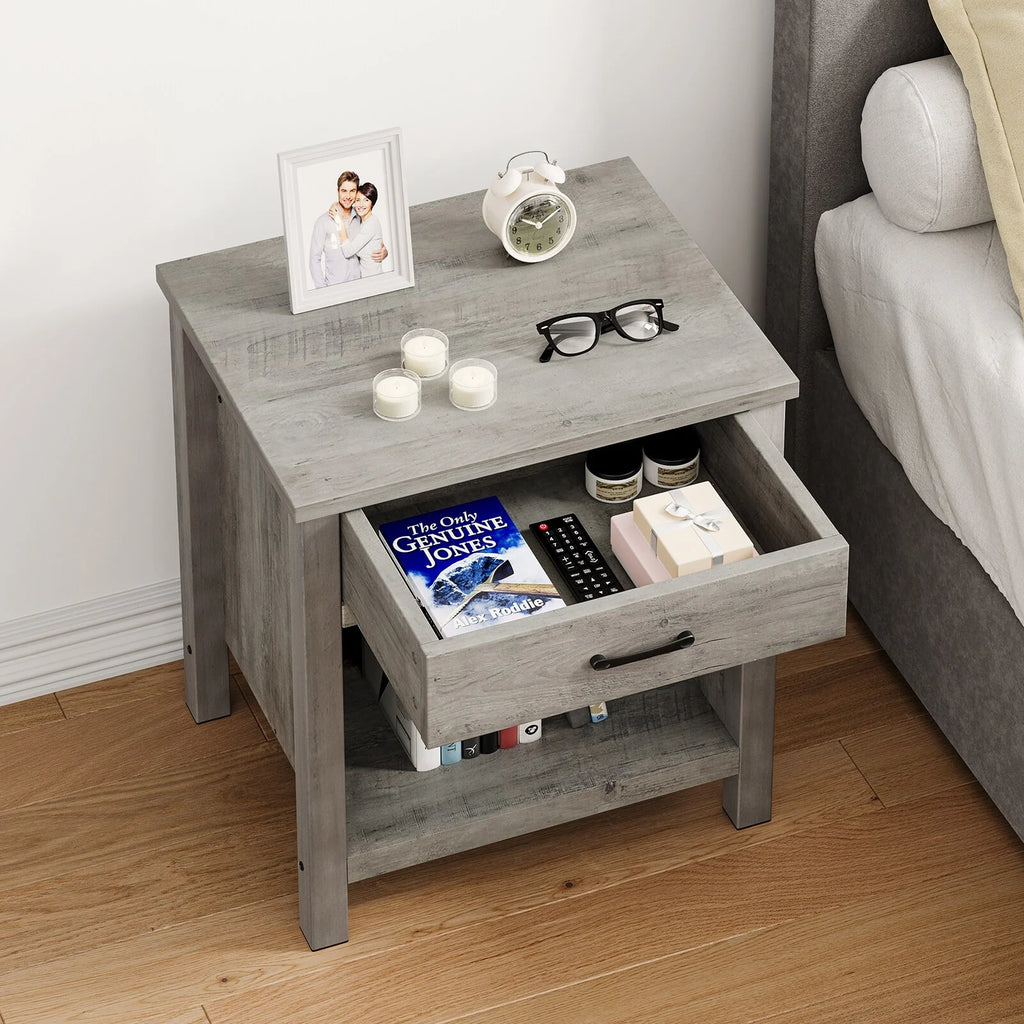Rustic Grey End Table with Storage Drawer R857
