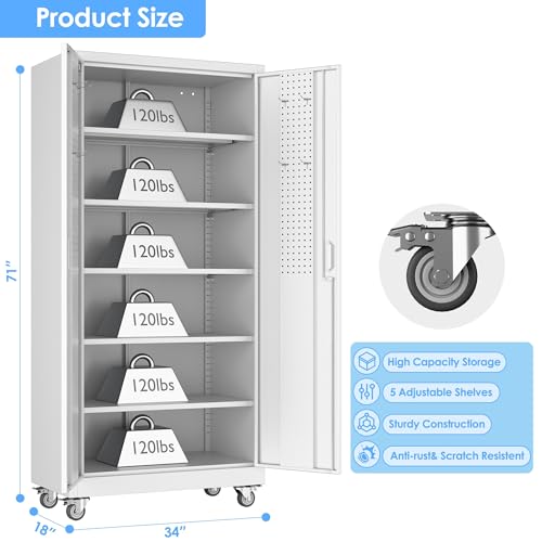 73" Black Metal Storage Cabinet with Wheels and 4 Adjustable Shelves W32116