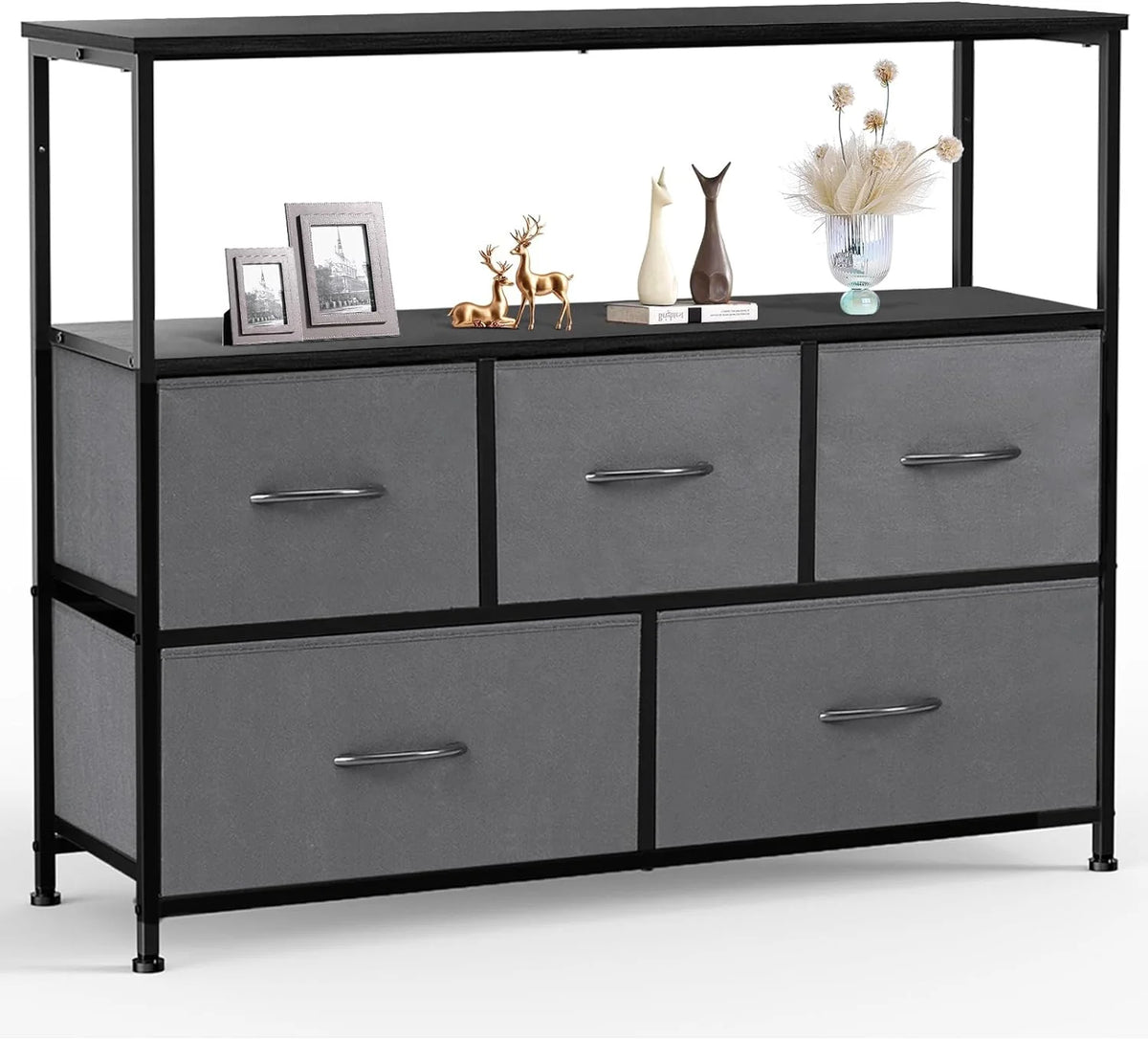 5 Fabric Drawer Dresser with Wood Top and Steel Frame B1491