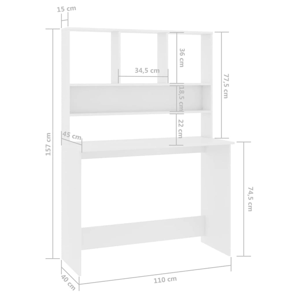 White Engineered Wood Desk with Shelves Z755
