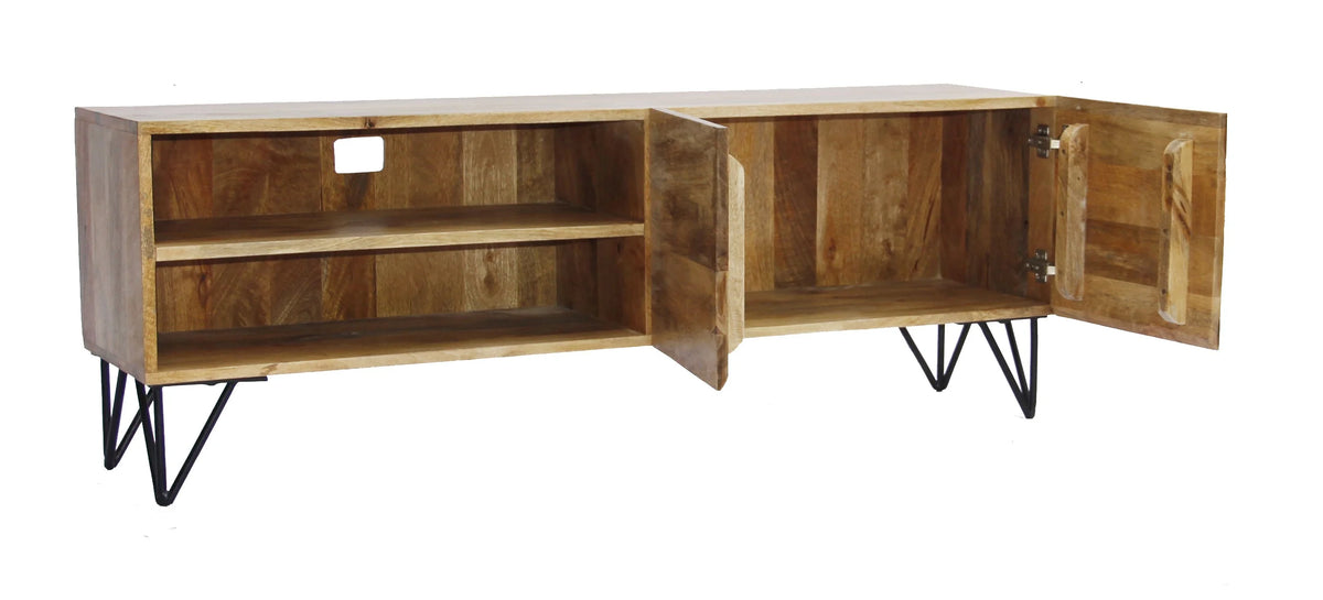 Mango Wood and Metal TV Stand With Storage Cabinet K2097