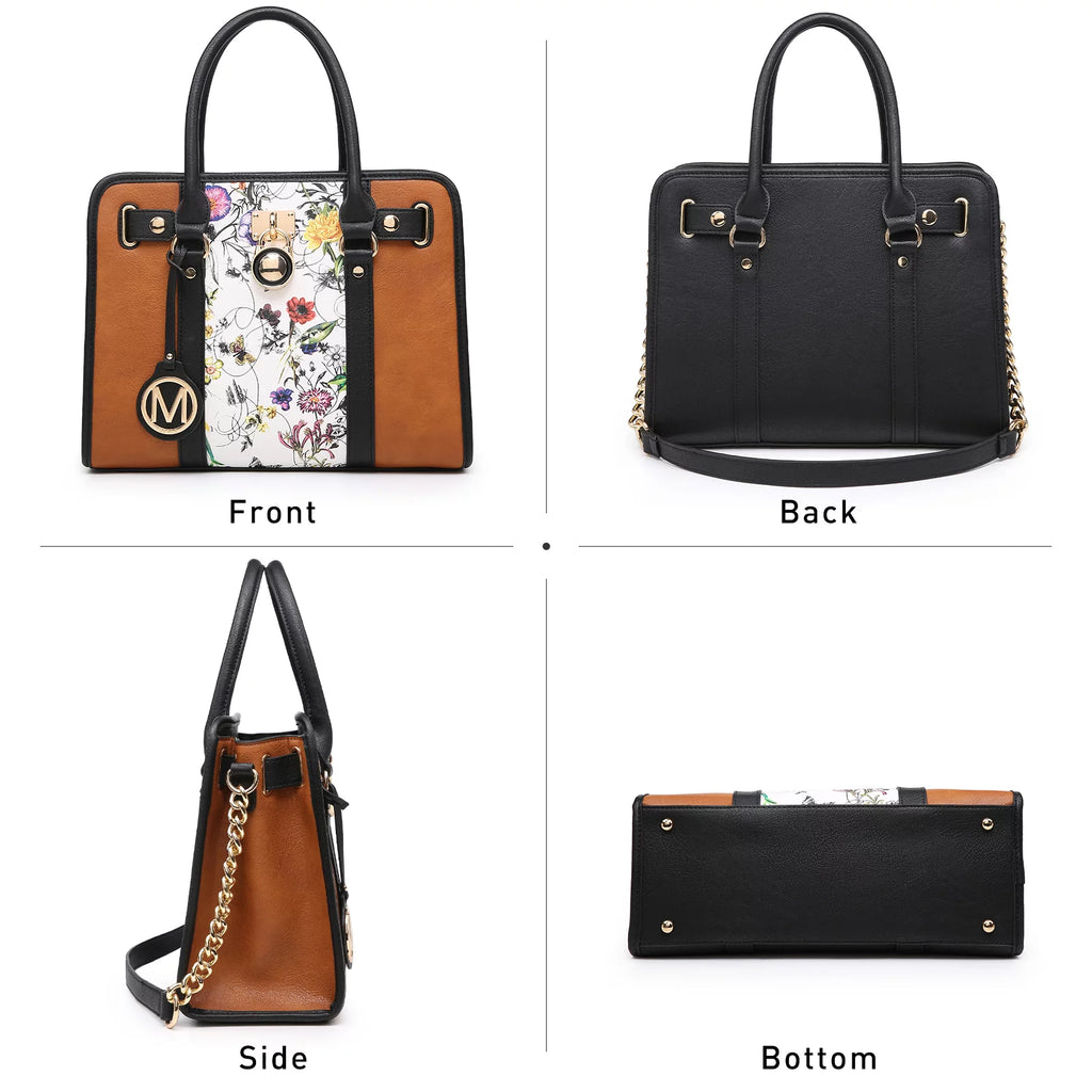Women Two tone Satchel Handbags Purses Tote with Wallet 2pcs Bag Set D16338