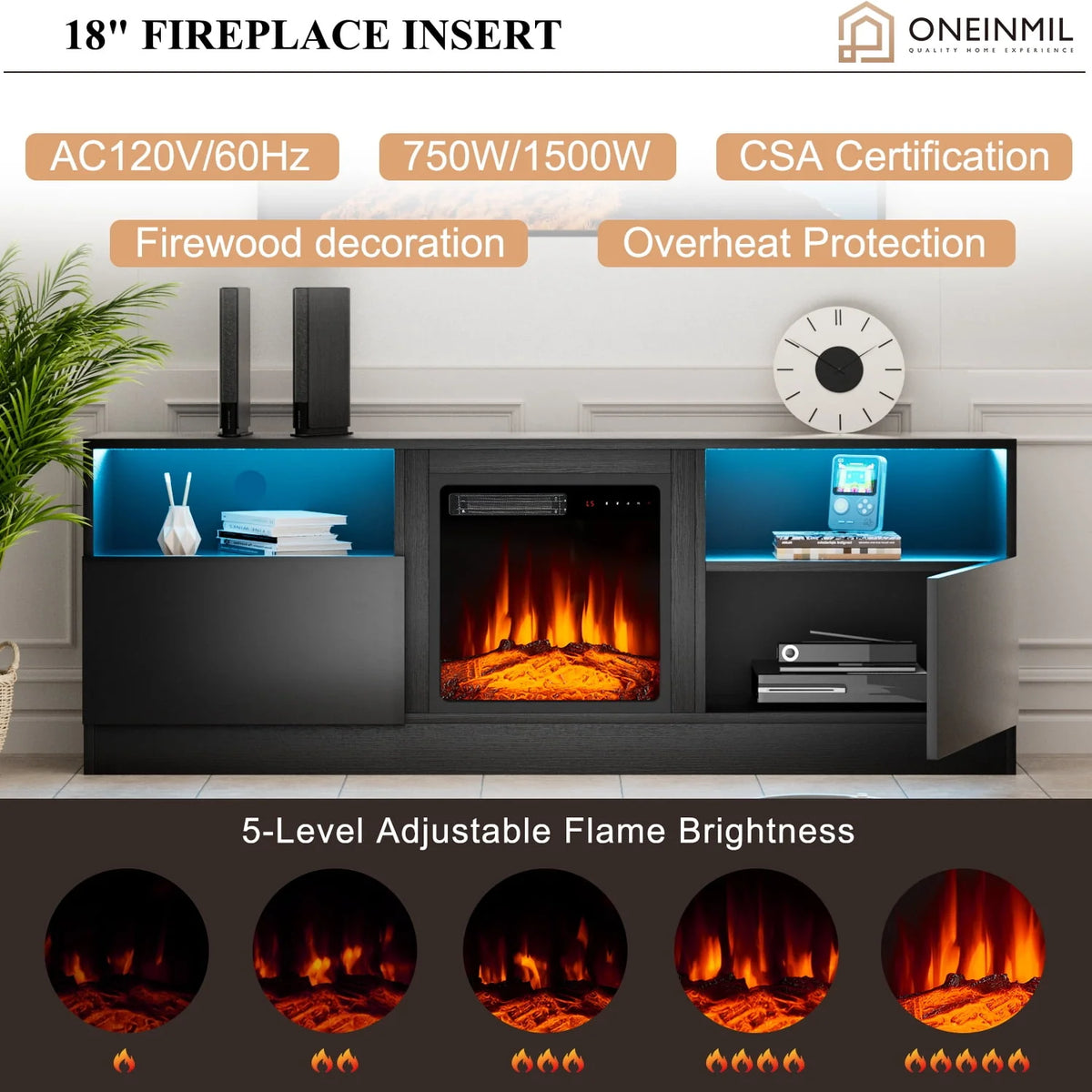 65 Fireplace TV Stand with Electric Fireplace J477094