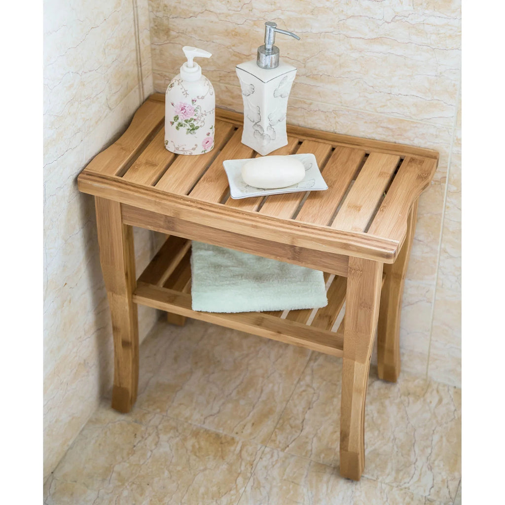 Bamboo Shower Bench with Storage Shelf W953002