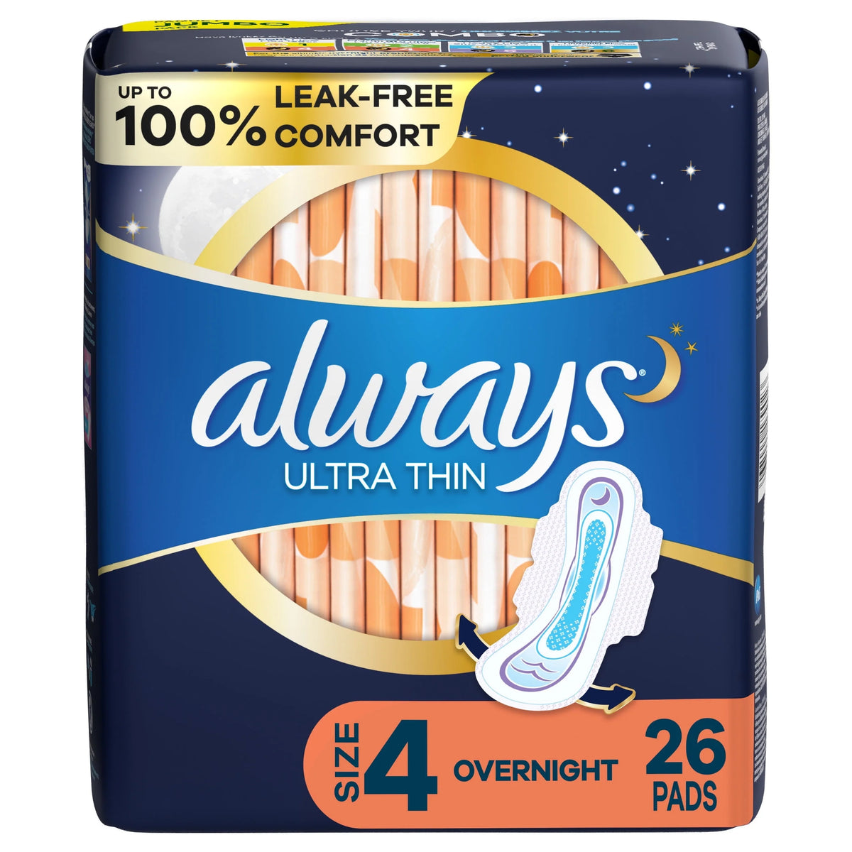 Ultra Thin Overnight Pads with Wings, Size 4, 50 CT P129279