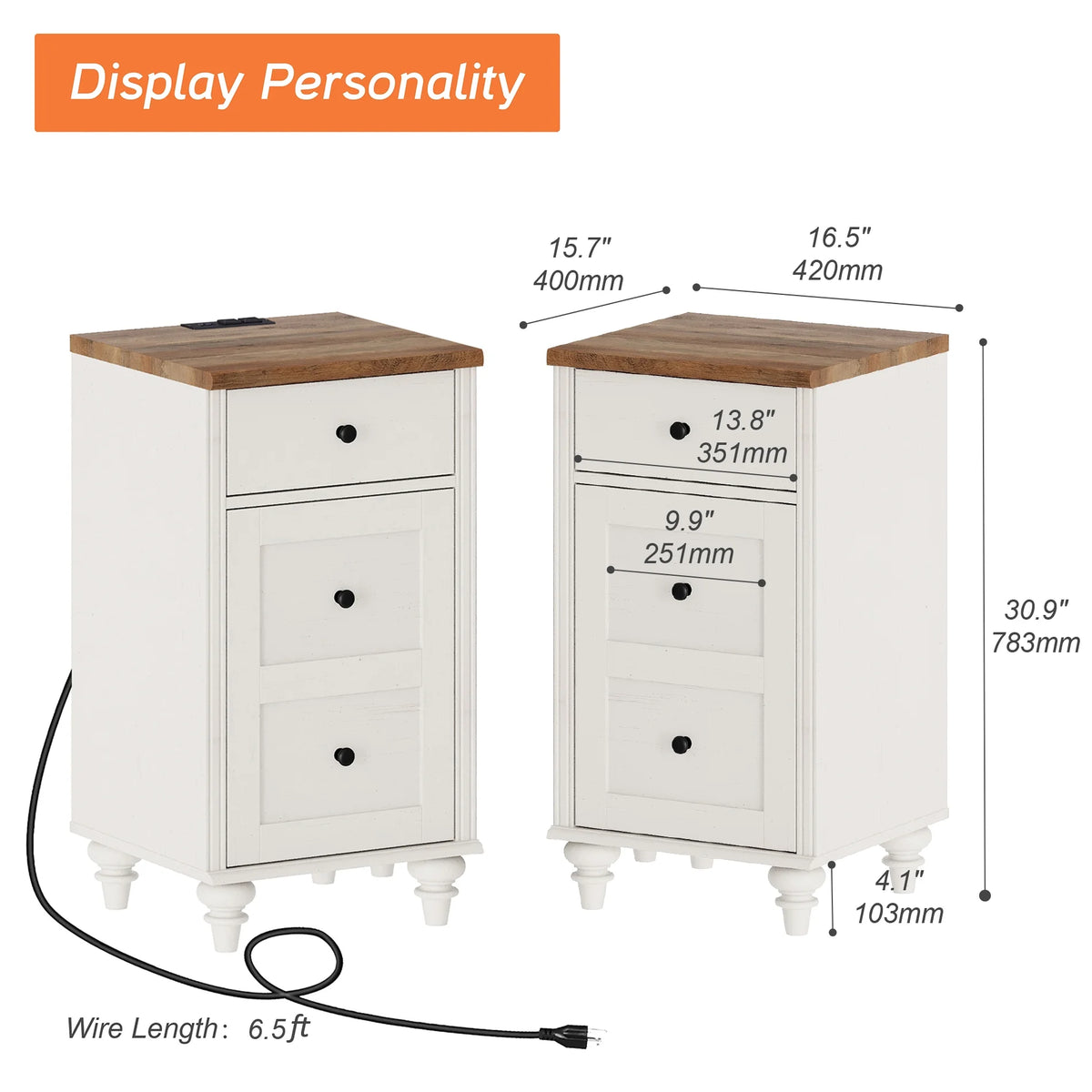 White and Oak 2 Drawer Nightstand with Open Shelf T157301