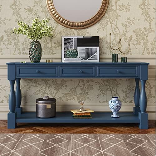 63" Long Console Table with Drawers Navy Blue N266918