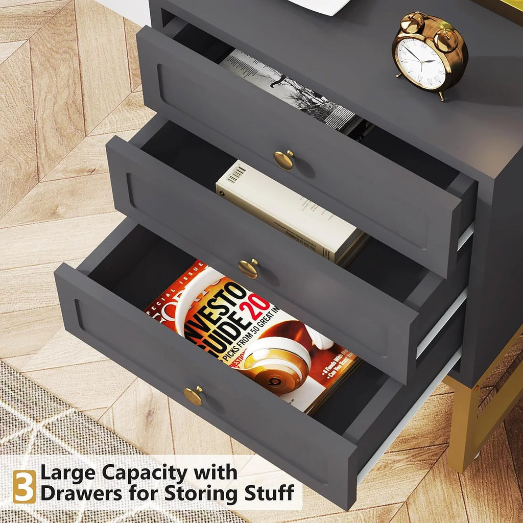 White Set of 2 3 Drawer Nightstand X63744