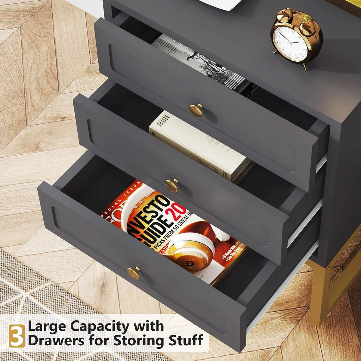 White Set of 2 3 Drawer Nightstand X63744