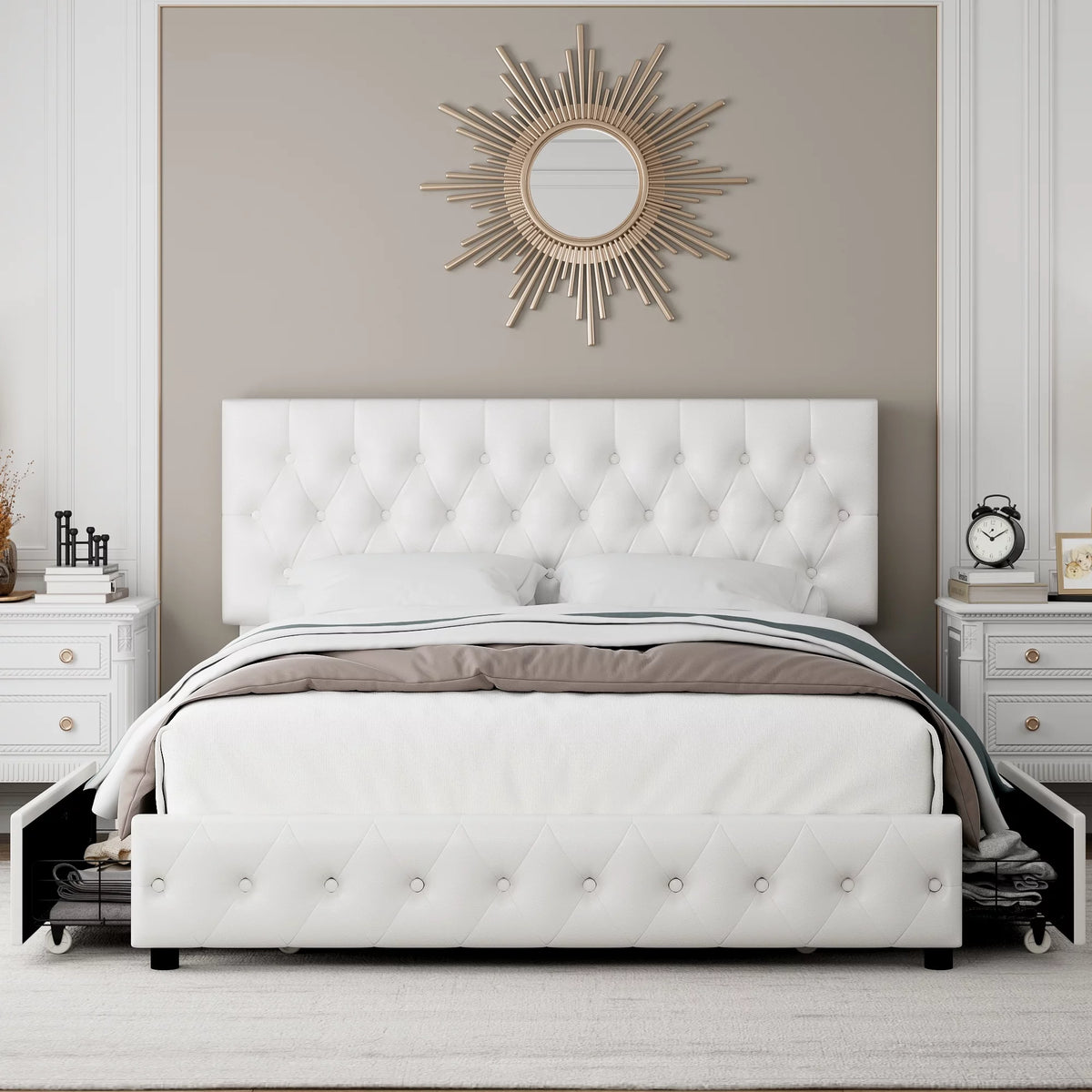 Queen Size Velvet Storage Bed with 4 Drawers E892127