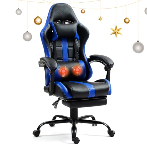 Black Ergonomic High Back Massage Gaming Chair with Footrest Q279372