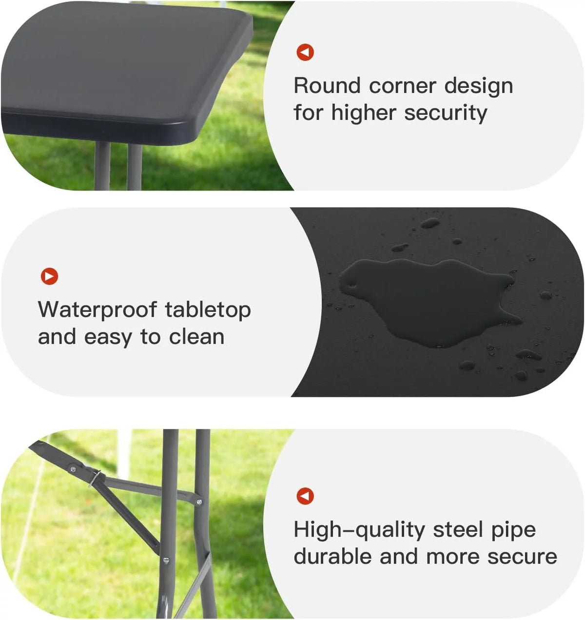 6ft Black Plastic Folding Table with Carrying Handle M19329