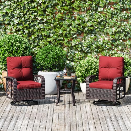 3 Pieces Wicker Patio Furniture Set with Swivel Rocker Chairs and Table G788