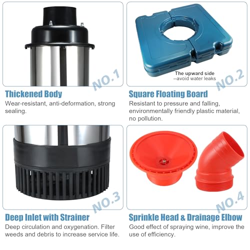 1HP 110V Stainless Steel Floating Pond Fountain Aerator N932